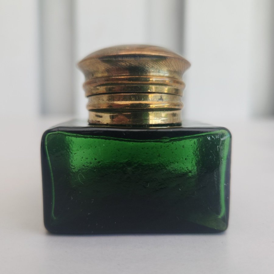 Vintage Green Glass Ink Well