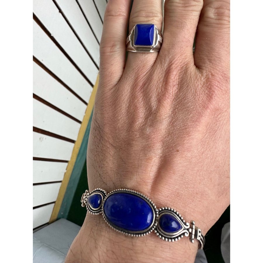 Lapis lazuli ring och armband 925 silver