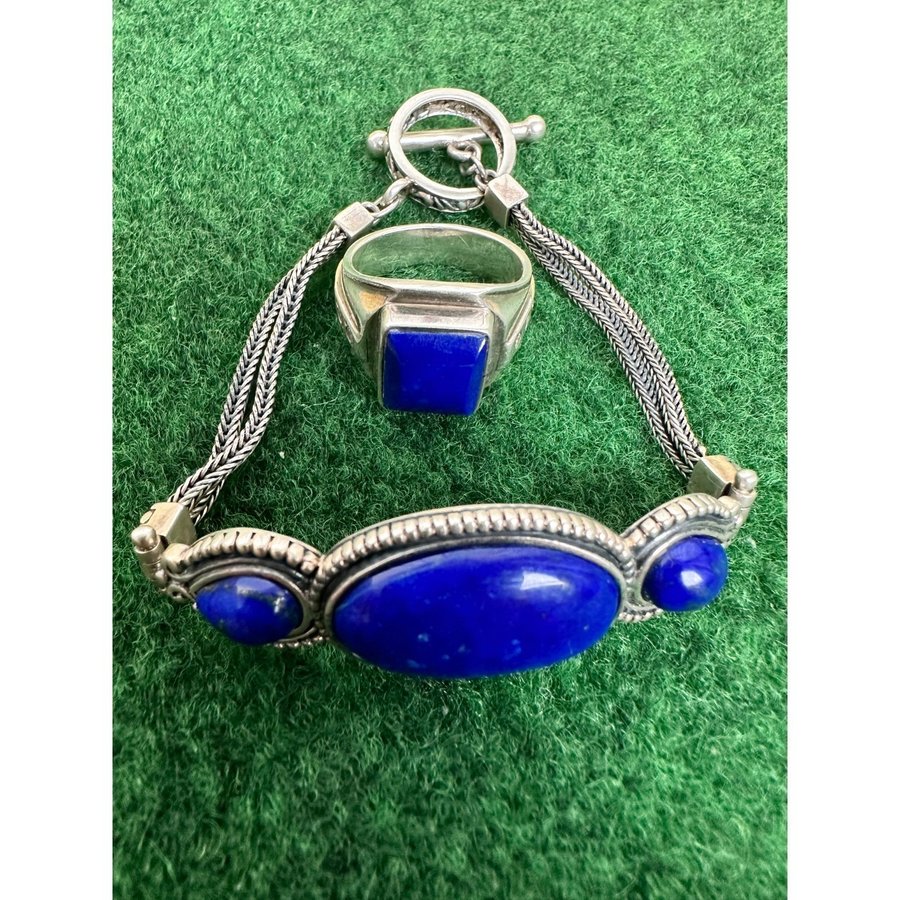 Lapis lazuli ring och armband 925 silver