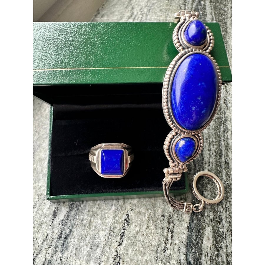 Lapis lazuli ring och armband 925 silver