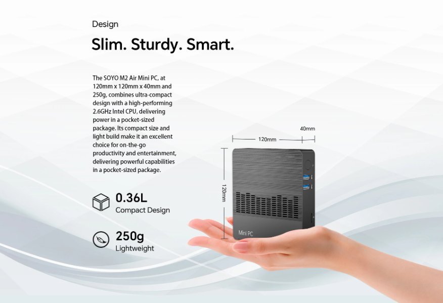 SOYO M2 Air Mini PC: Kraftfull 6 GB RAM 128 GB EMMC Intel N4000