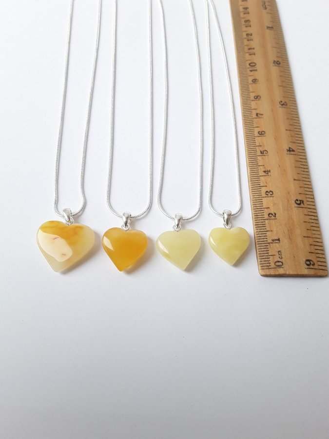 White Baltic amber gemstone Heart pendant on a silver color chain Heart jewelry