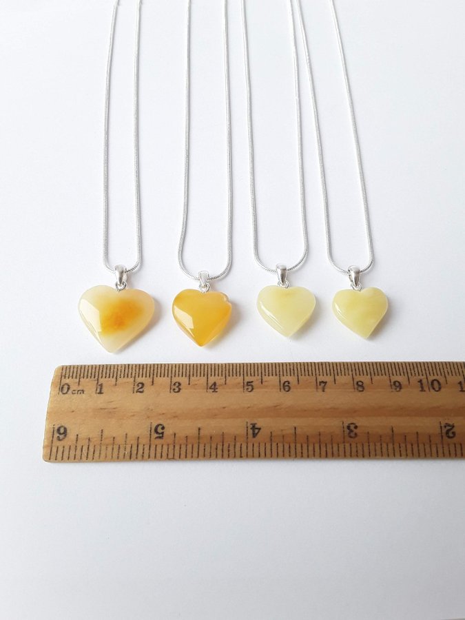 White Baltic amber gemstone Heart pendant on a silver color chain Heart jewelry