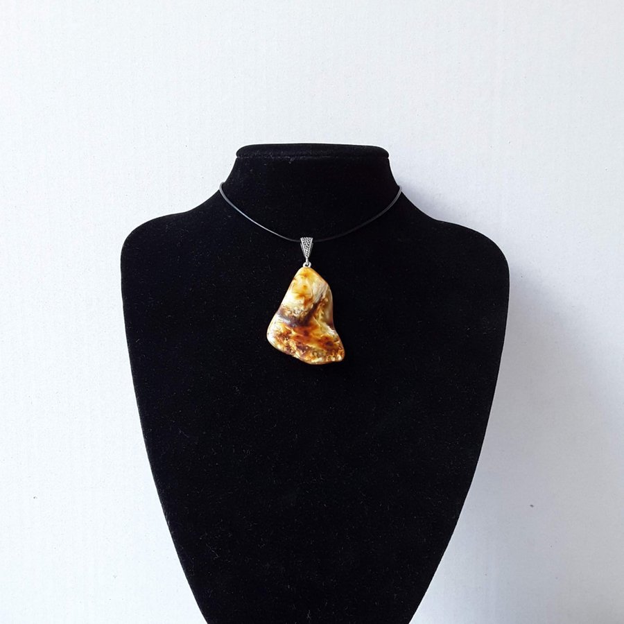 Unique Baltic amber gemstone pendant necklace Large yellow / brown gem jewelry