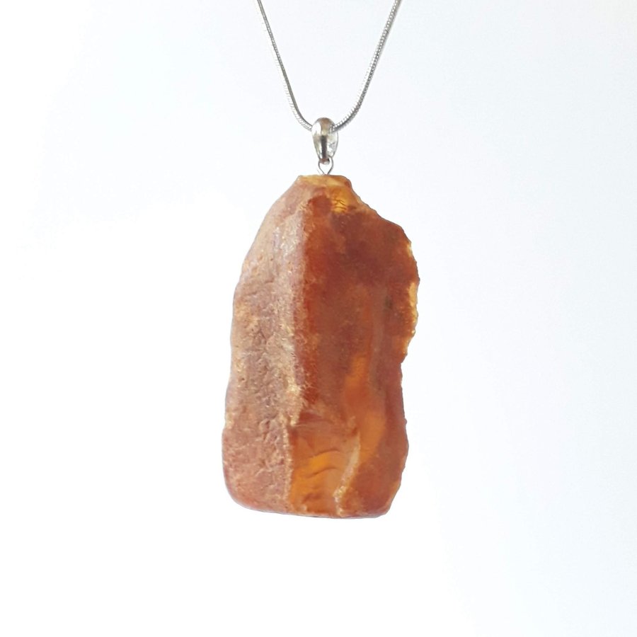 Baltic amber pendant necklace Raw brown gemstone amber pendant on chain jewelry