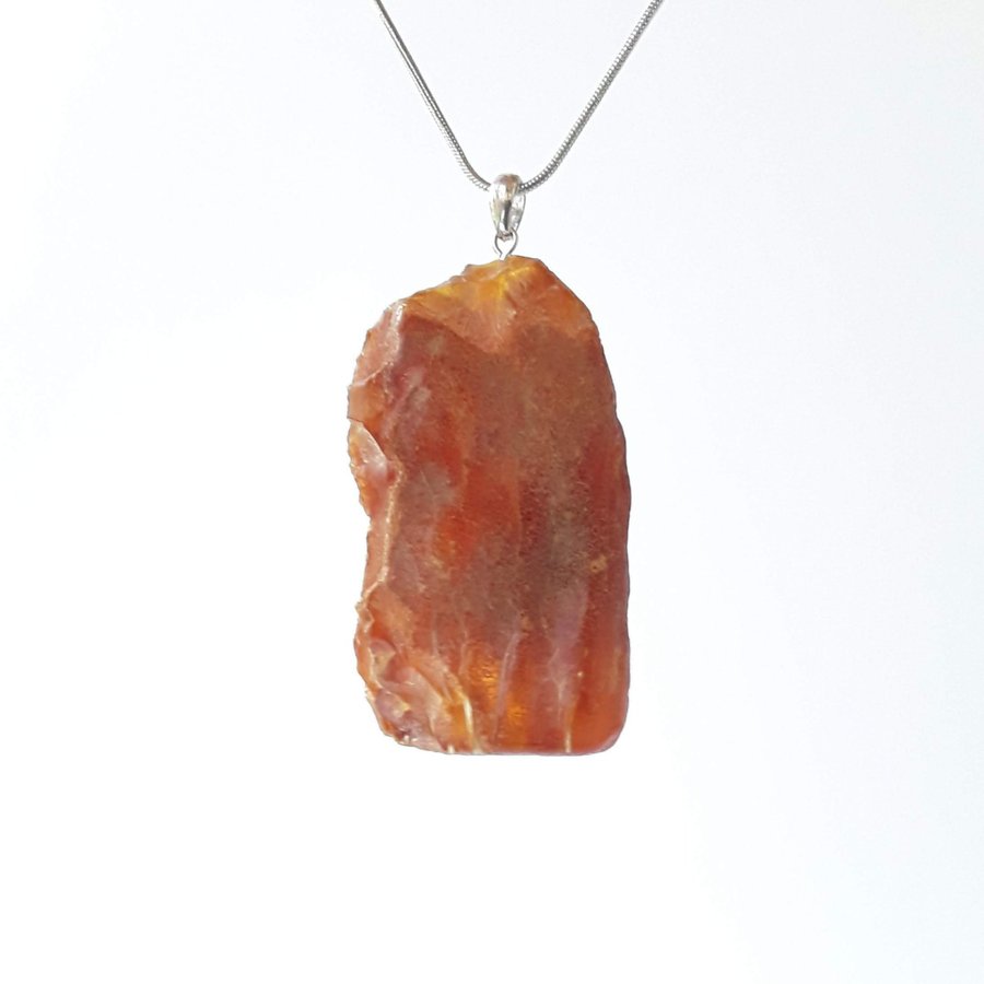 Baltic amber pendant necklace Raw brown gemstone amber pendant on chain jewelry