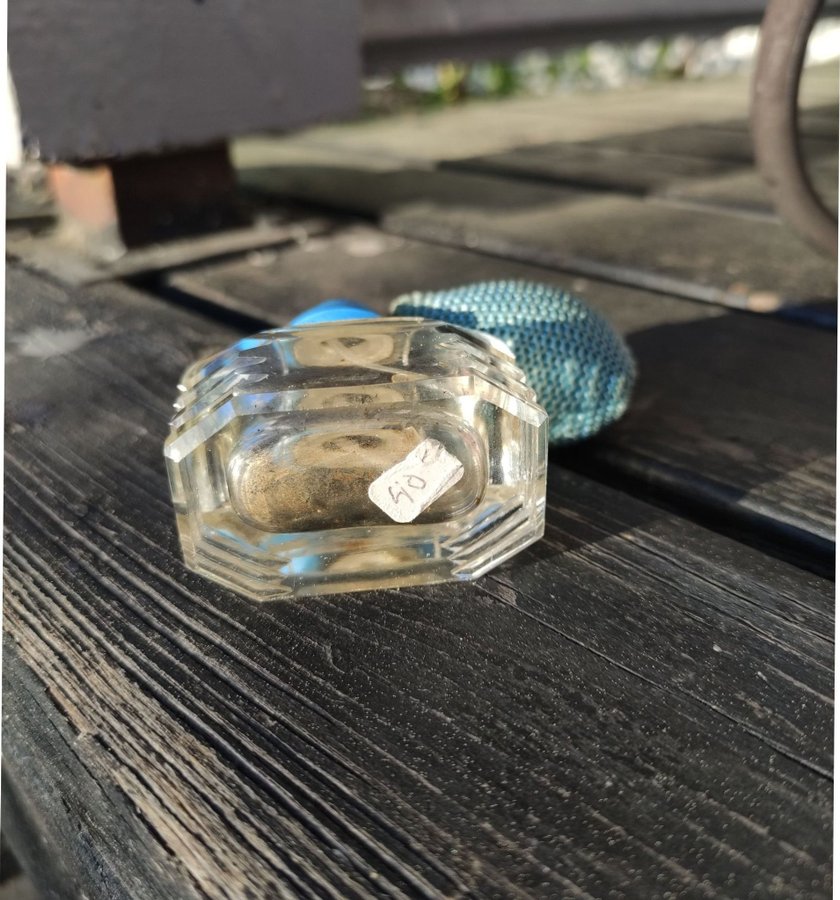Art deco Parfymflaska Kristall blå vintage slipat glas