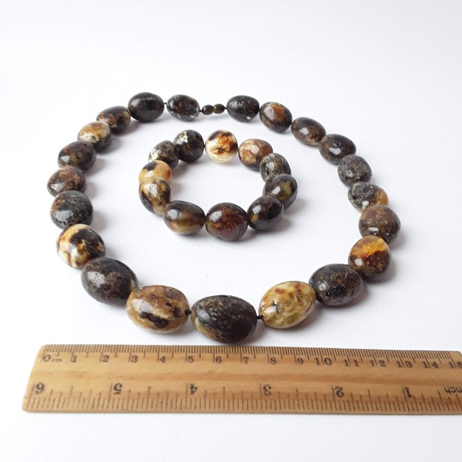 Baltic amber jewelry set Black chunky oval amber stone necklace and bracelet set