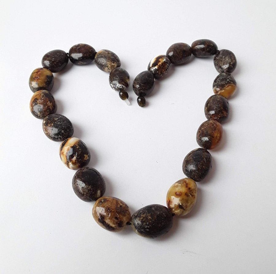 Baltic amber jewelry set Black chunky oval amber stone necklace and bracelet set