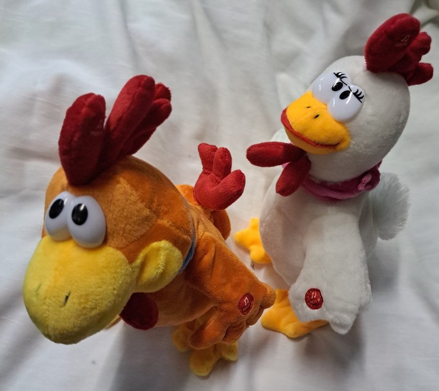 Plush Couple Rooster and hen sing and cluck when you squeeze their neck