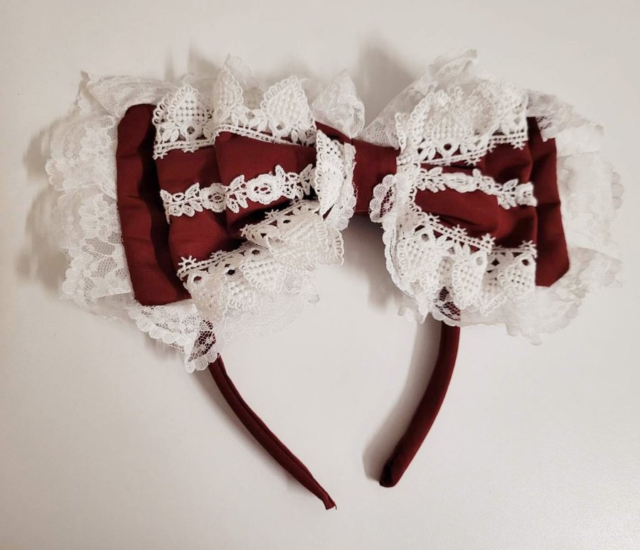 Lolita Vinröd Röd Headbow Clipon Diadem Japan J-fashion Kawaii