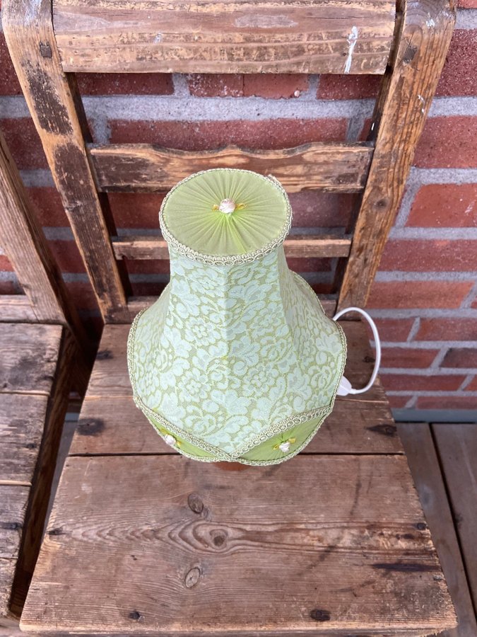 Vintage Lampa Teak Handsydd Lampskärm Retro Bordslampa Lampa Teaklampa