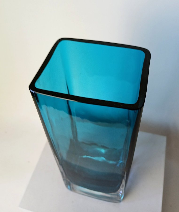 Vintage Vas Blått Turkos Glas Lindshammar Design Gunnar Andén 1960-tal