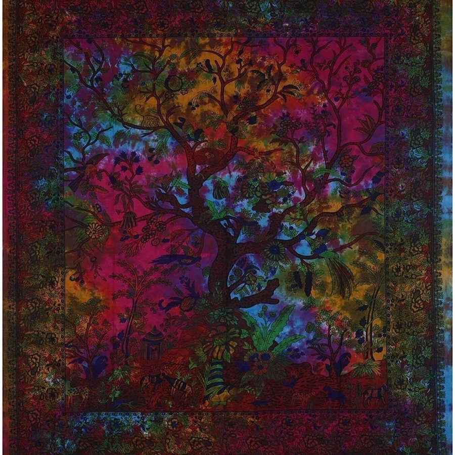 Tie Dye Multicolored Tree of Life Tapestry Poster Wall Hanging Room Carpet