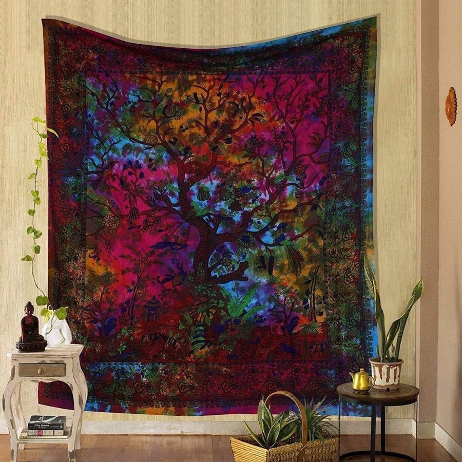 Tie Dye Multicolored Tree of Life Tapestry Poster Wall Hanging Room Carpet