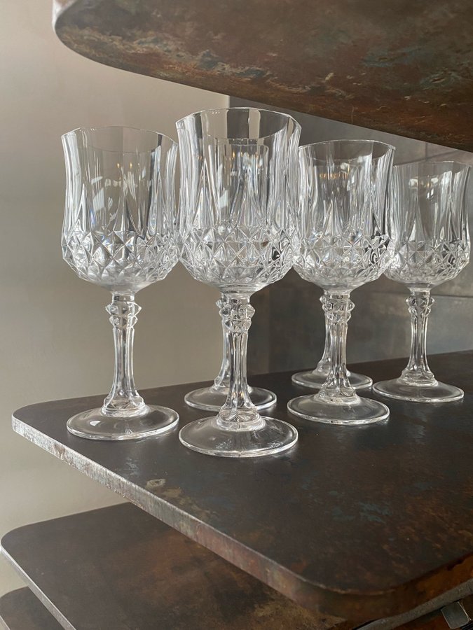 6st Longchamp Rödvin Kristallglas Cristal D’Arques Franska Glas Vinglas Kristall