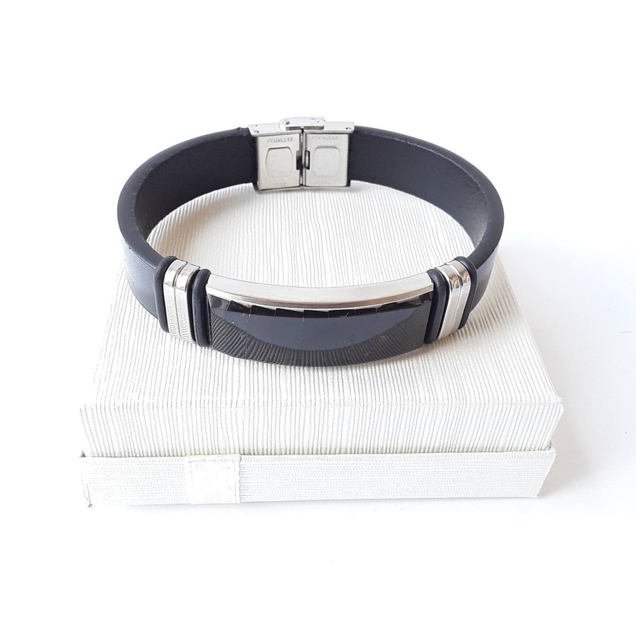 Baltic amber and black leather bracelet Unisex natural leather and gem bracelet