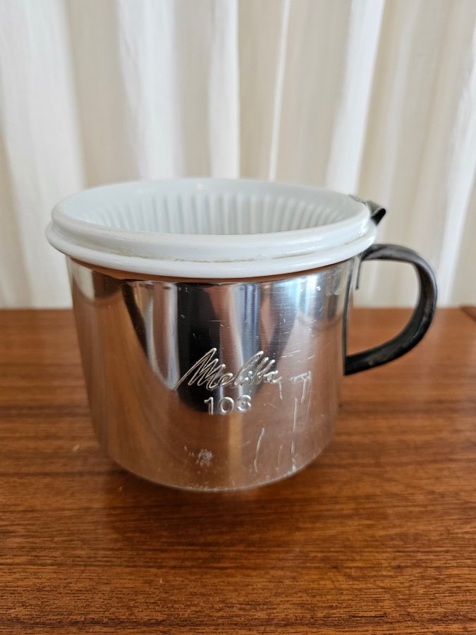 Äldre retro Melitta snabbfilterhållare nr 103 porslin / aluminium 8 -15 koppar