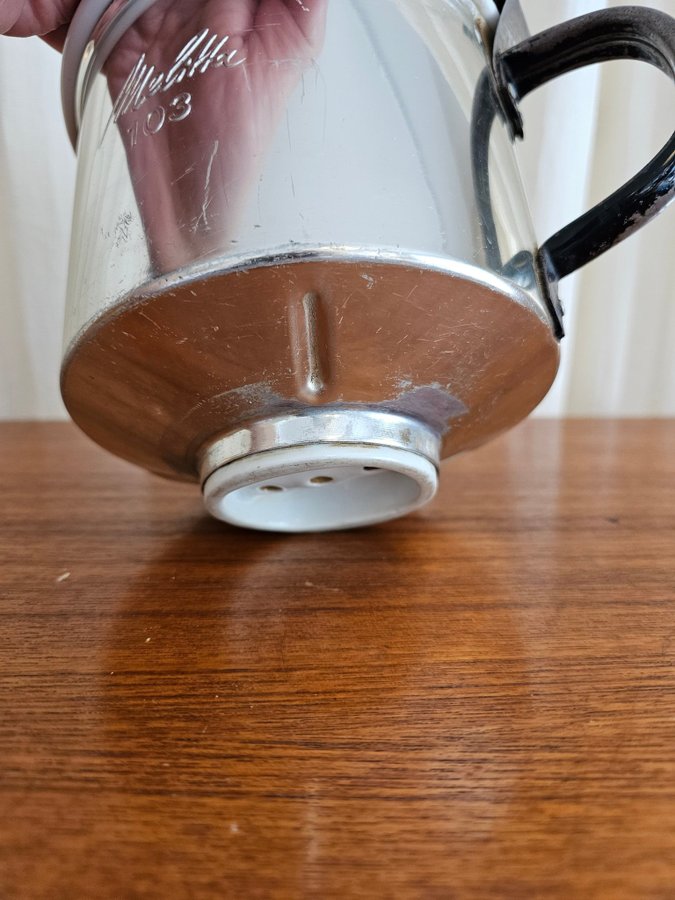 Äldre retro Melitta snabbfilterhållare nr 103 porslin / aluminium 8 -15 koppar