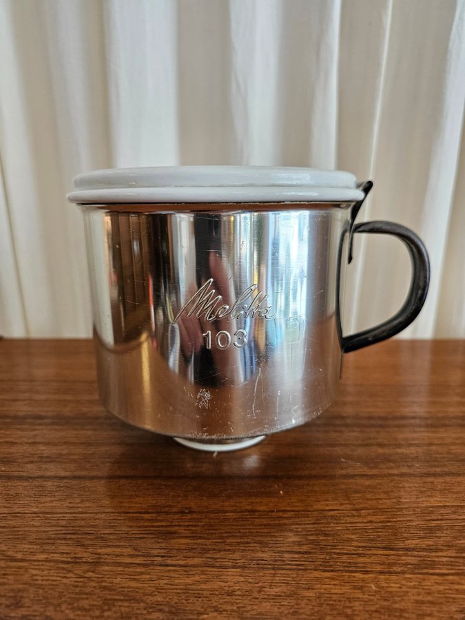 Äldre retro Melitta snabbfilterhållare nr 103 porslin / aluminium 8 -15 koppar