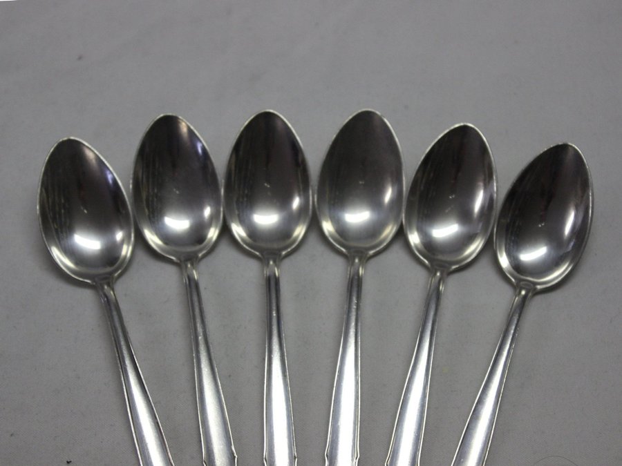 6 Kaffesked Tesked Sked Skedar 128 cm Mema Prima Chippendale i Nysilver