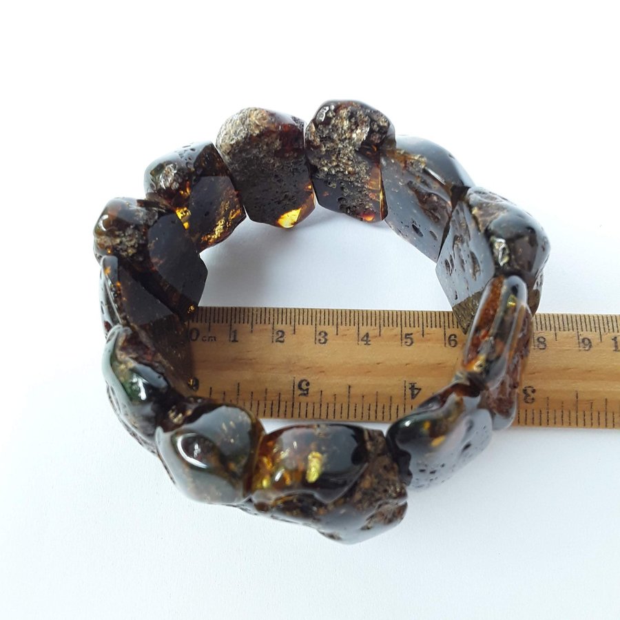 Wide dark Baltic amber bracelet for women Stretch black gemstone amber bracelet