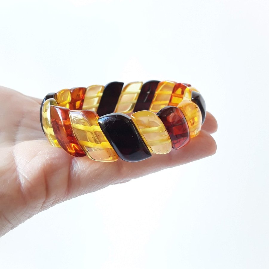 Baltic amber gem bracelet Multicolor stretchy wide amber bracelet women jewelry