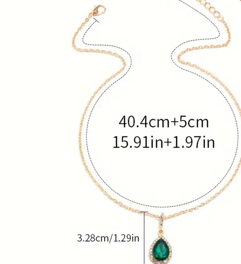 halsband berlock med grön sten - kedja bijouterier halskedja guld färg