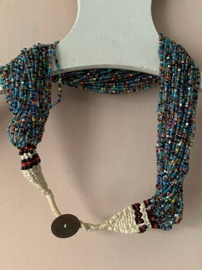 Indiskt Halsband Glaspärlor Boho Bohem Vintage Nagaland Hamtverk