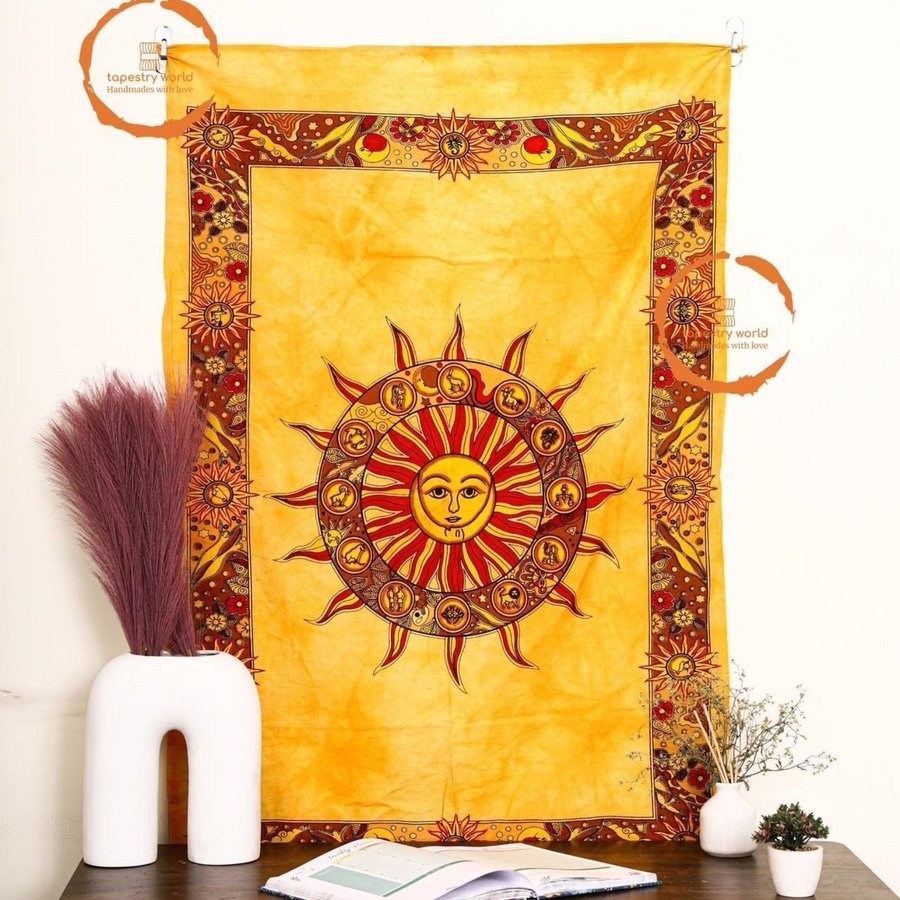 The Horoscope Sun Indian Tapestry Wall Hanging Room Carpet