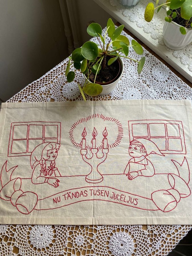 Retro handbroderad bonad väggbonad jul julbonad