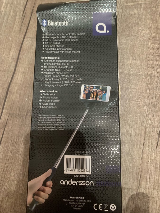 Selfie stick Andersson bluetooth svart present