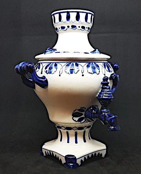 Vintage Burk Porslin "Samovar" Gzhel Porcelain Factory Sovjetunionen 1970-tal