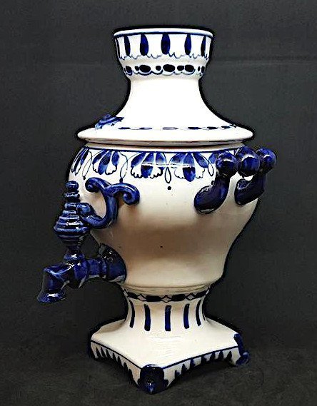 Vintage Burk Porslin "Samovar" Gzhel Porcelain Factory Sovjetunionen 1970-tal