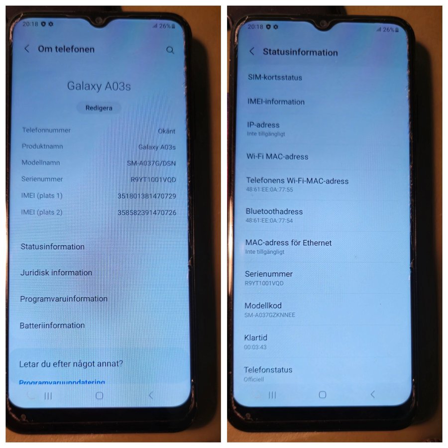 Samsung Galaxy A03S med sex fodral