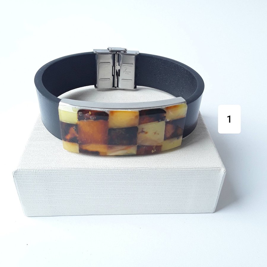 Baltic amber and black leather bracelet Unisex natural leather and gem bracelet