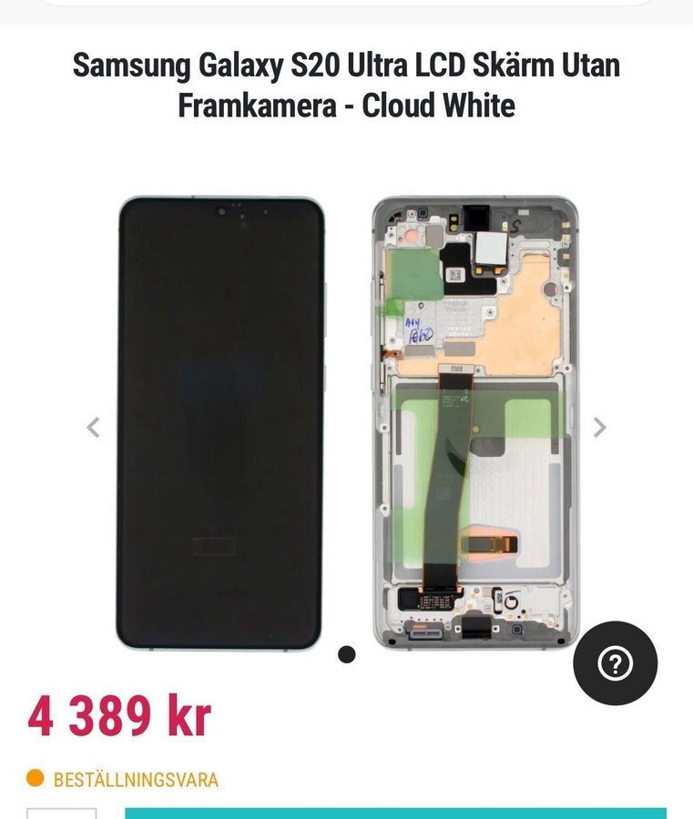 Samsung Galaxy S20 Ultra LCD Skärm Utan Framkamera - Svart