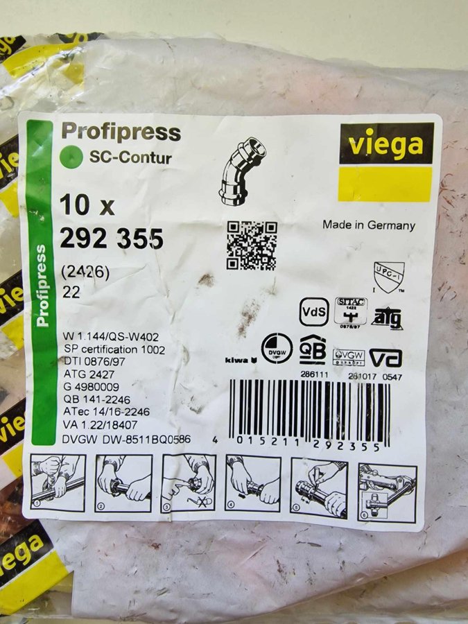 Viega Profipress CR böj 45° 2 muff (2426)