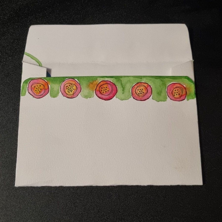 Handmålat kuvert och brevpapper med blommor rosor ros