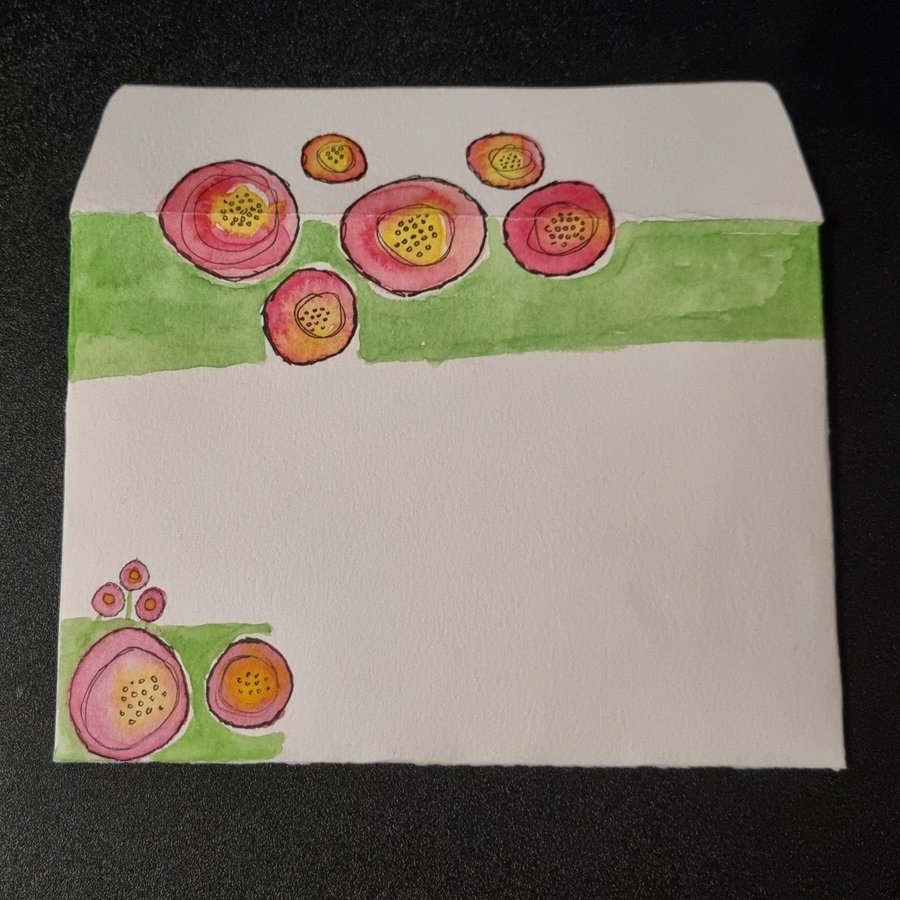 Handmålat kuvert och brevpapper med blommor rosor ros