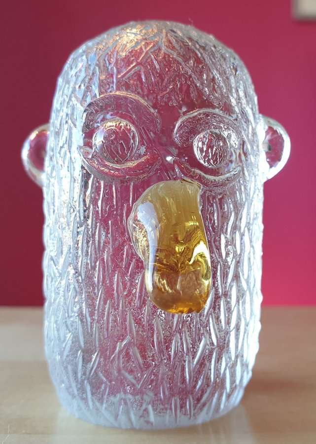 Troll från Fåglaviks glasbruk figurin av glas kristall retro ovanlig gul näsa