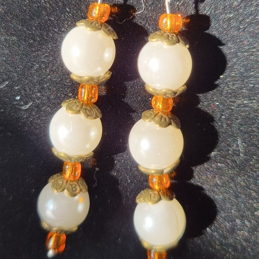 White Orange Pearls Earrings