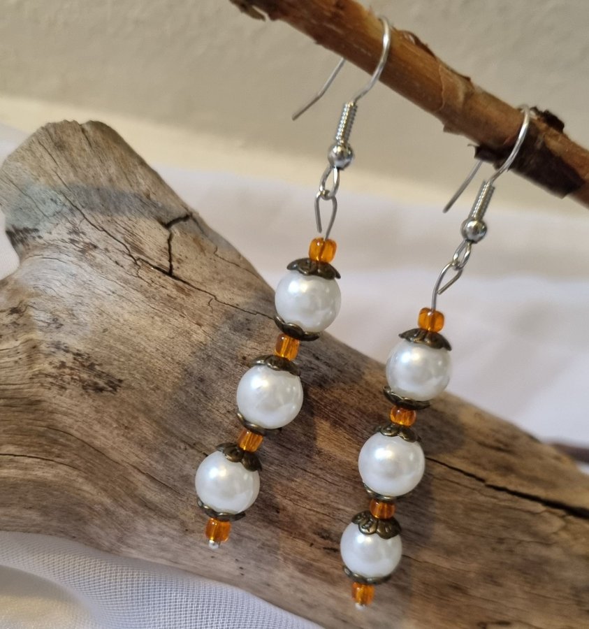 White Orange Pearls Earrings