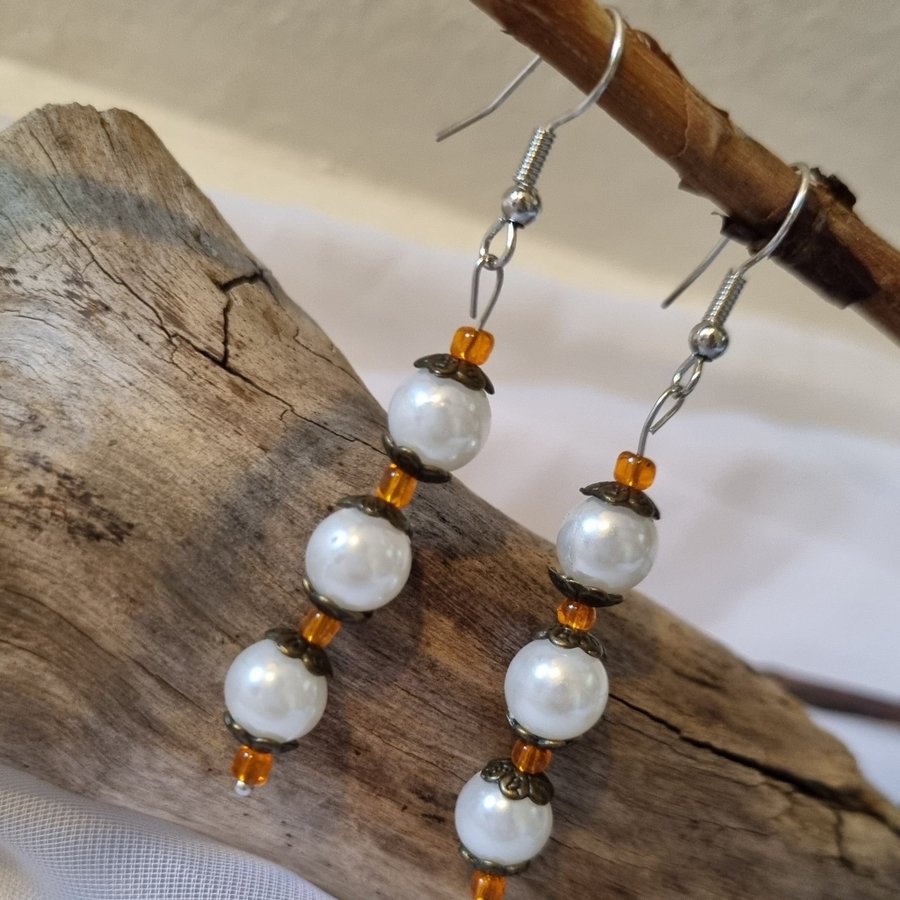 White Orange Pearls Earrings