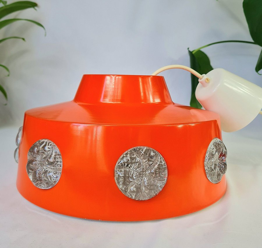 Vintage Taklampa Från 60-Talet I Fint Skick Midcentury Lampa Metal Kristall