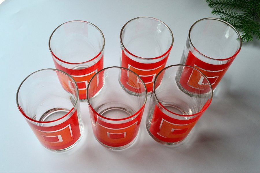 LIBBEY USA - 6 st RETRO DRICKSGLAS/ SAFTGLAS ”BOLD” 70-tal orange mönster