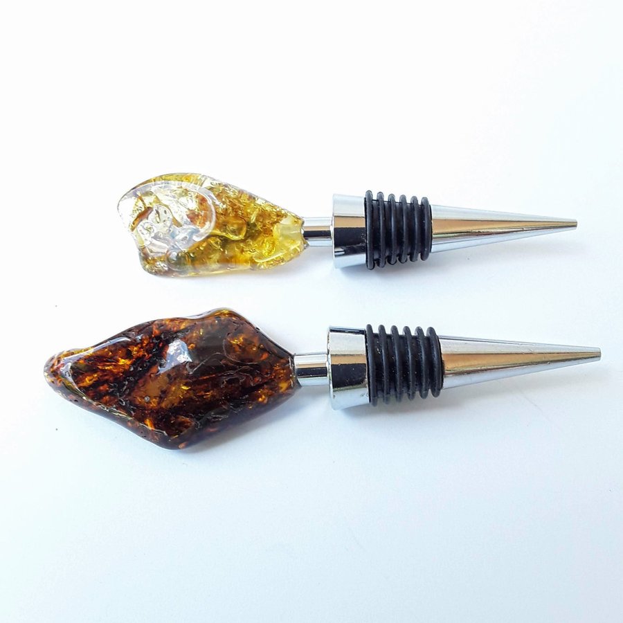 Gemstone cork All bottle stopper with Baltic amber stone Metal decorative cork