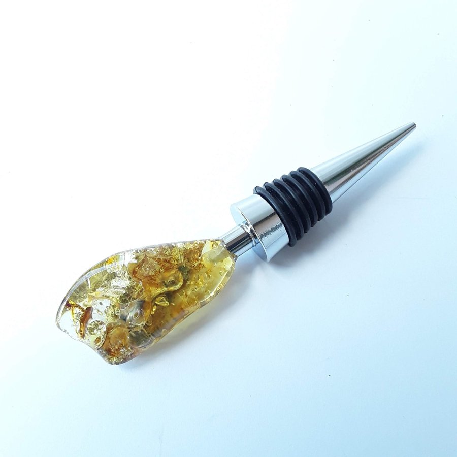 Gemstone cork All bottle stopper with Baltic amber stone Metal decorative cork