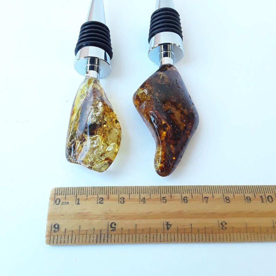 Gemstone cork All bottle stopper with Baltic amber stone Metal decorative cork