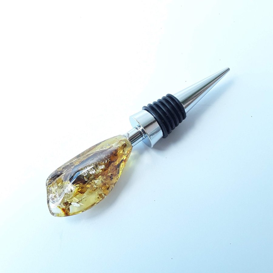 Gemstone cork All bottle stopper with Baltic amber stone Metal decorative cork